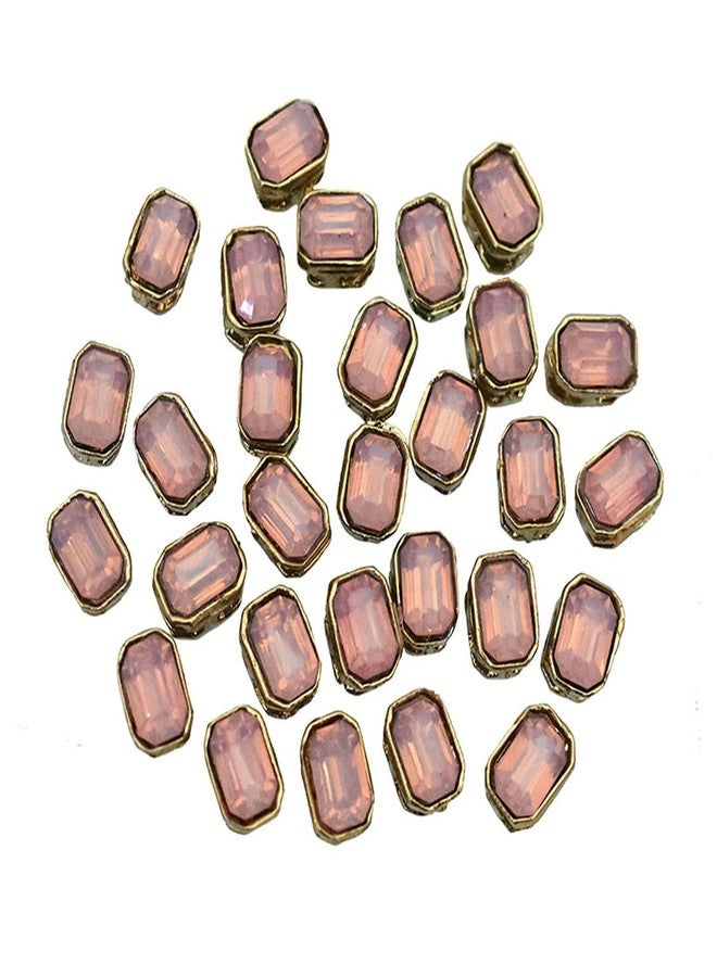 Embroiderymaterial Flatback Sew On Kundan Beads/Rhinestone/Gem Stone for Craft, Embroidery, Jewellery Making, Dresses, Embellishments, Bracelet Making (5X7MM, Rectangle Shape, Rose Color, 50 Pieces) - Image 1